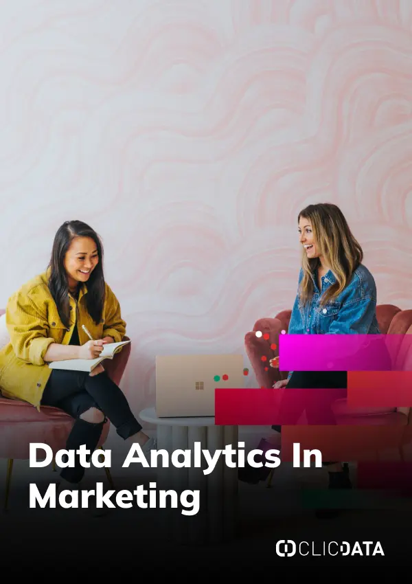 Women discussing data analytics in marketing.
