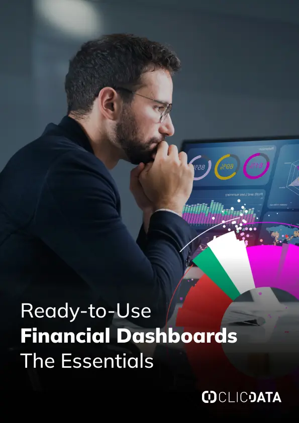Man analyzing financial dashboards on computer screen.