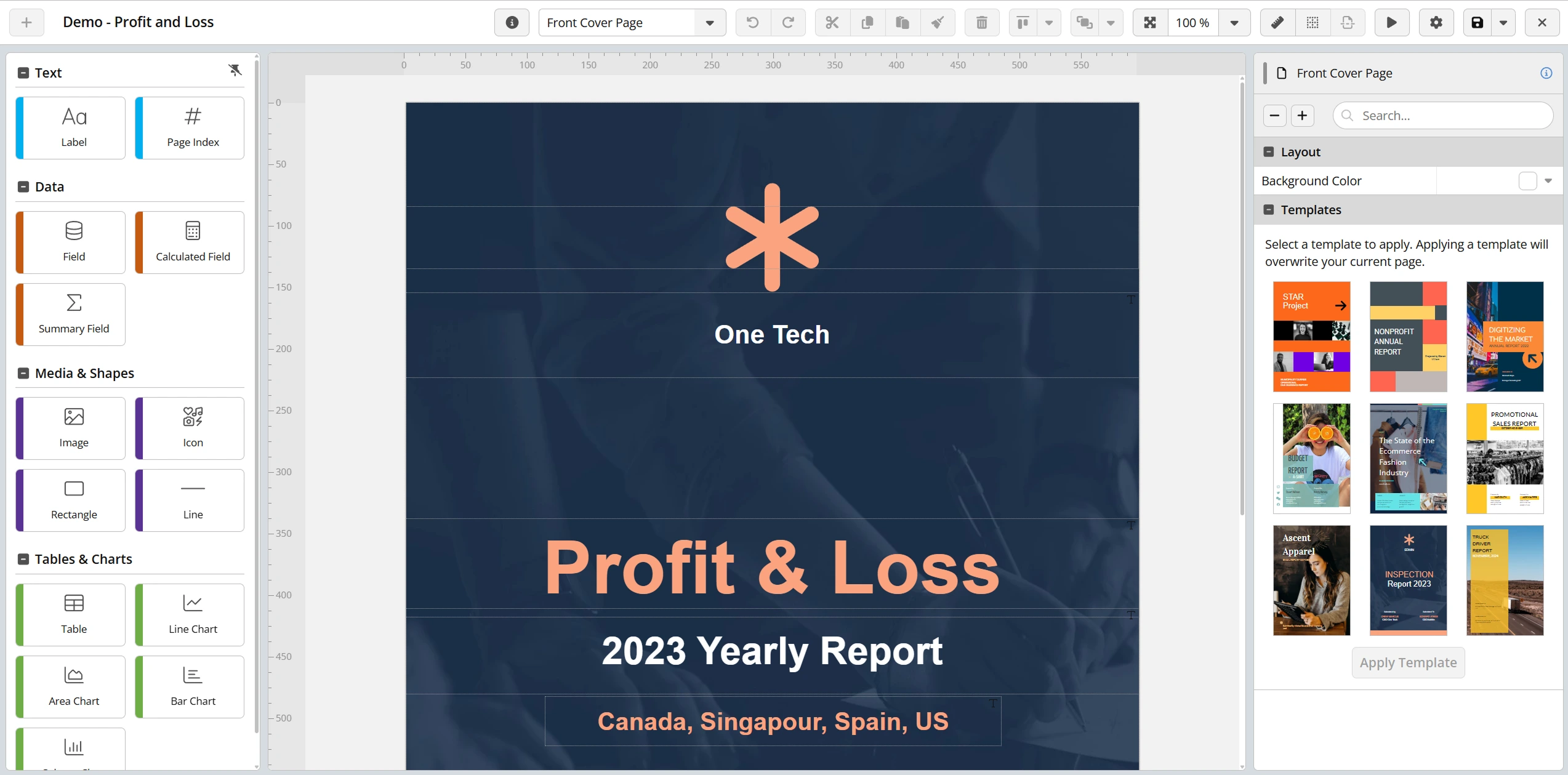 Diseño de la portada del Informe Anual de Pérdidas y Ganancias 2023