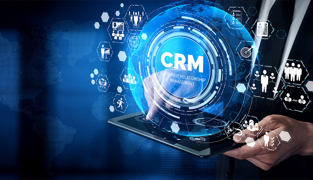 Digital CRM concept with tablet and icons