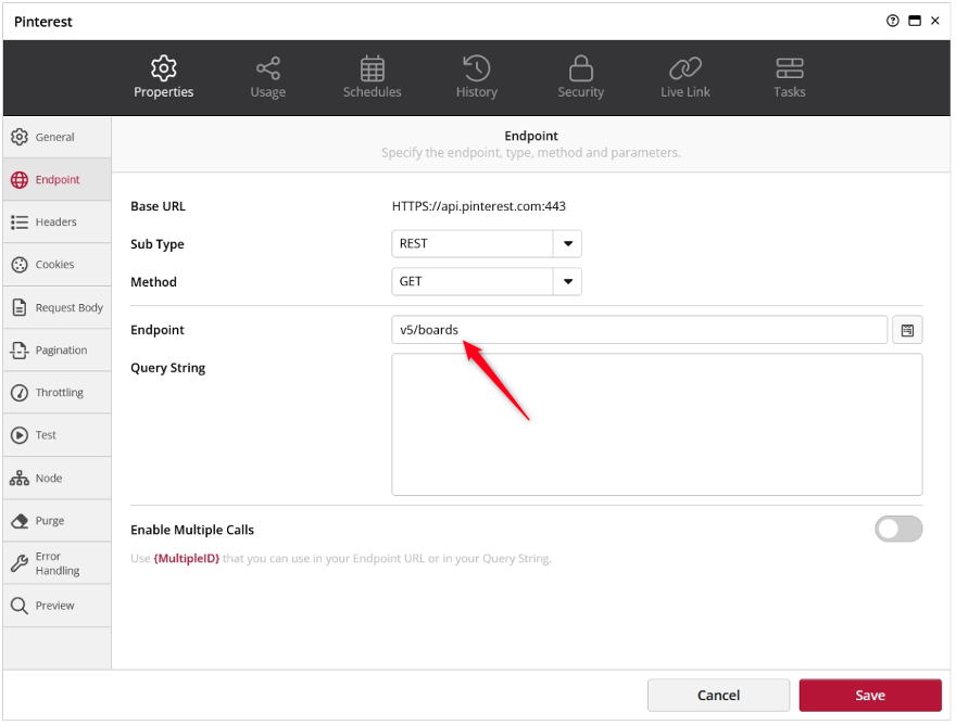 blog api integration pinterest clicdata endpoint