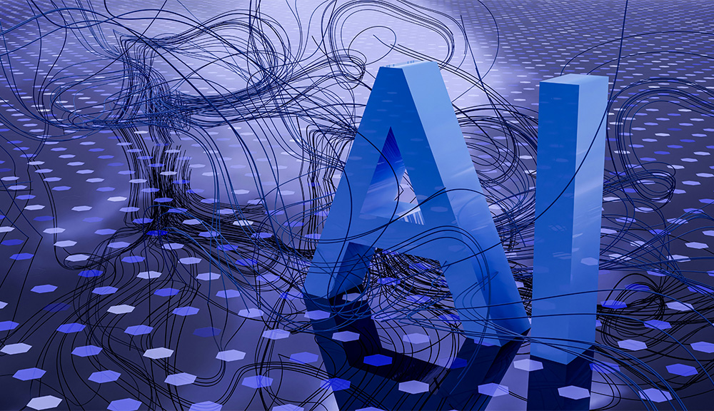 AI letters with abstract digital background