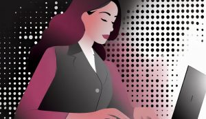 Illustration of woman working on laptop