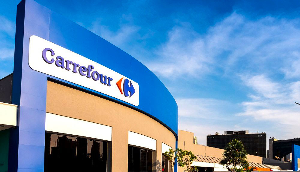 Carrefour store exterior with blue sky background