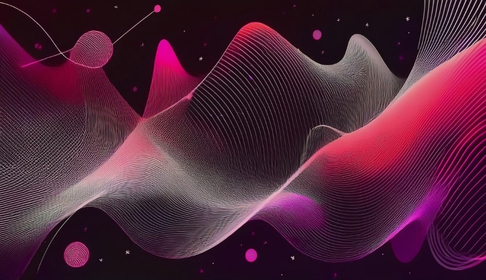 Abstract pink waves and lines on dark background