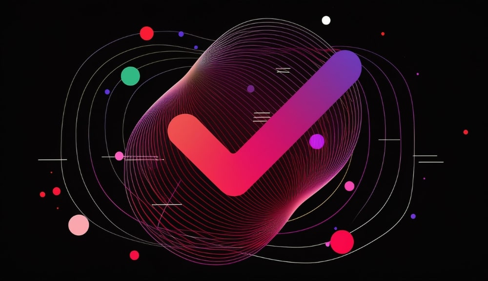 Colorful abstract checkmark with circular patterns