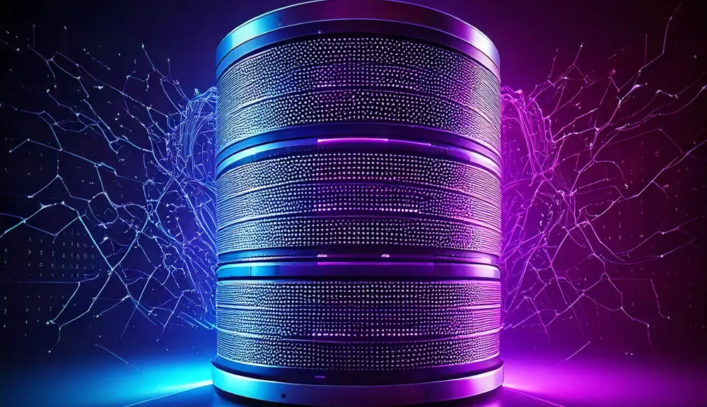 Futuristic data server with neon lights