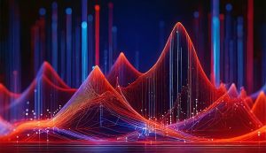 Colorful 3D data visualization graph with peaks and lines.