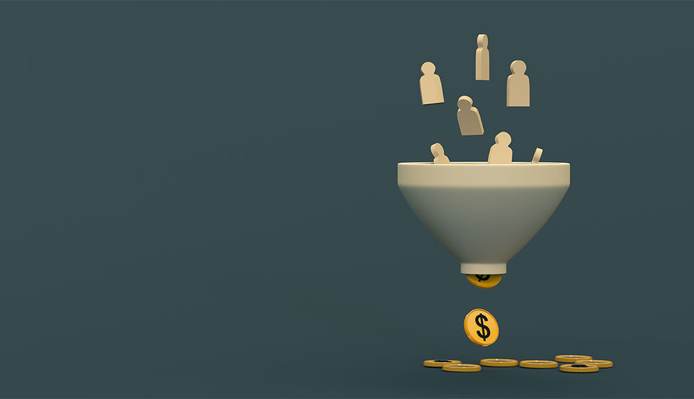 Marketing funnel converting leads into money.