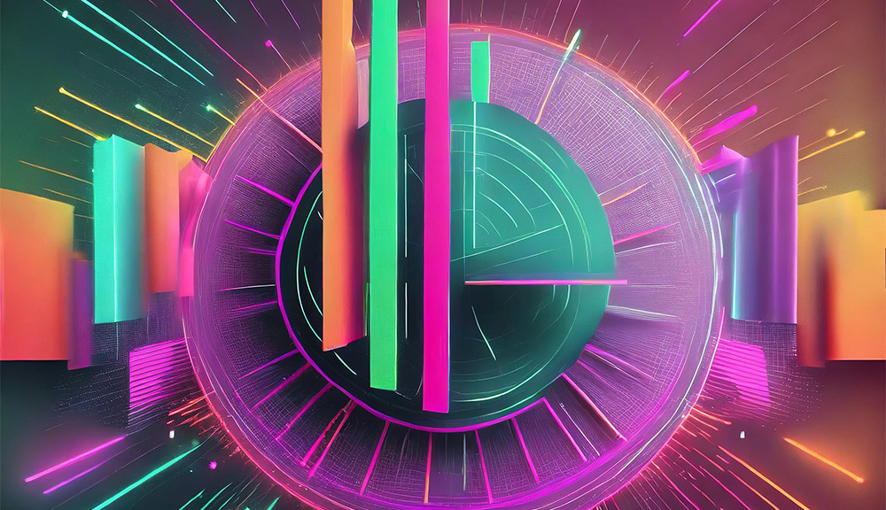 Colorful abstract digital art with neon geometric shapes.