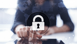 Person touching digital security lock icon