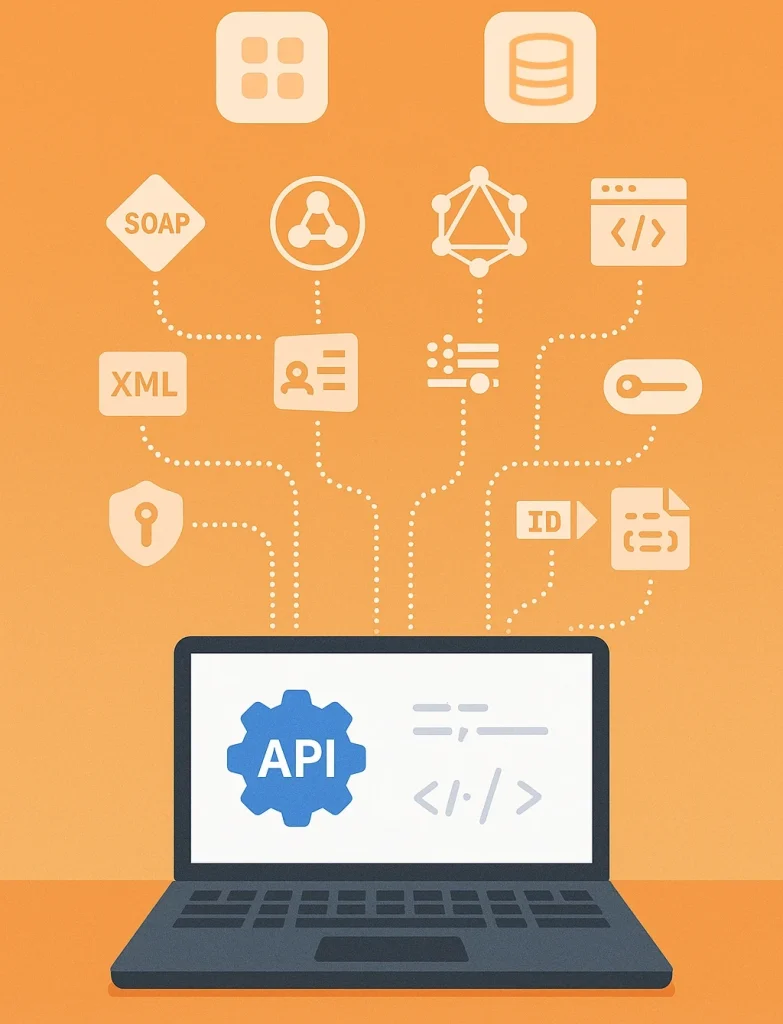 Portátil que muestra la integración de la API con varias tecnologías.