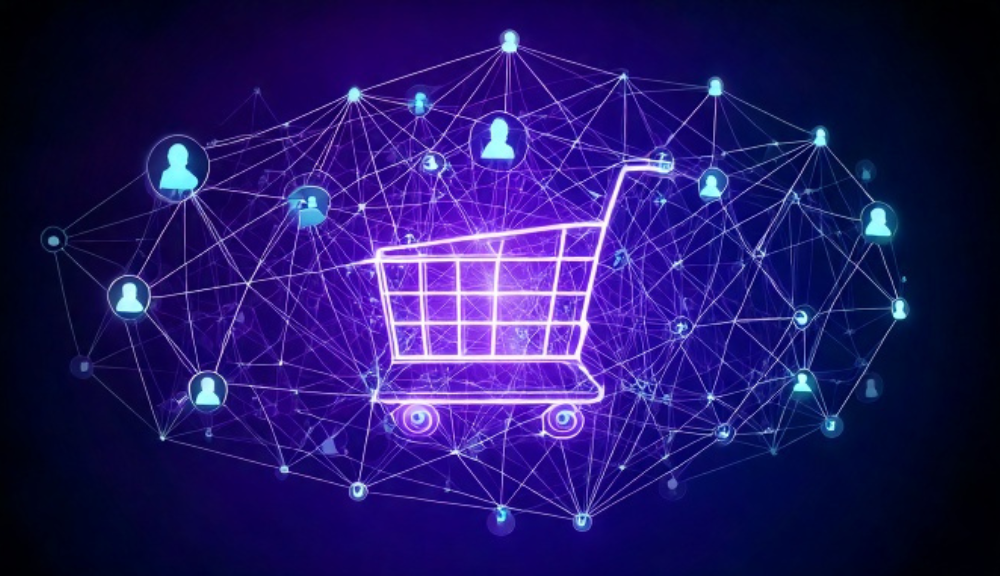 Digital shopping network concept illustration.