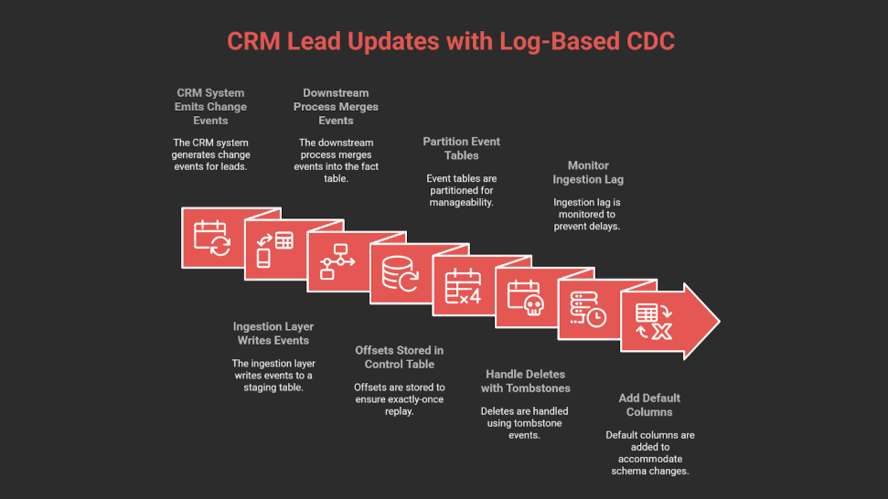 CRM lead update process using log-based CDC method