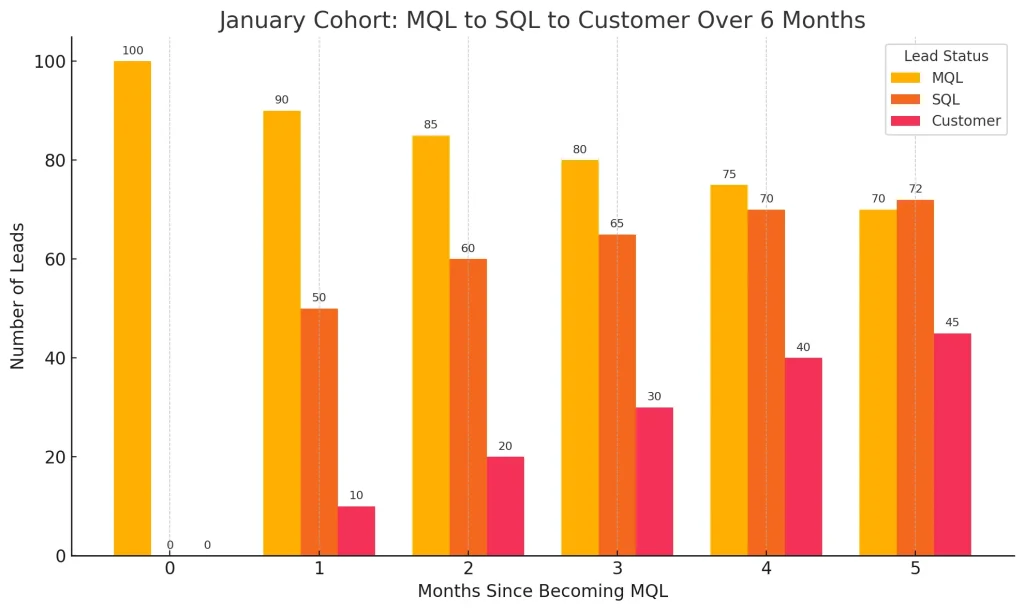Chart of lead conversion over six months.
