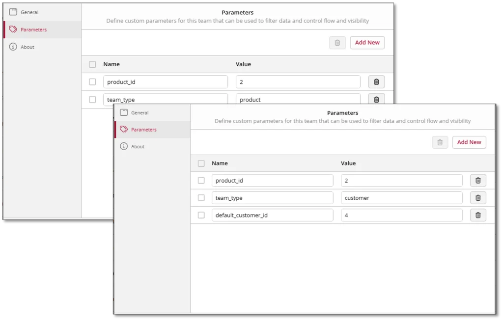 Custom parameters window with editable fields.