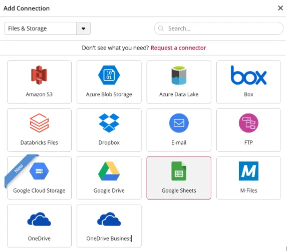 Add connection options for cloud storage and services.