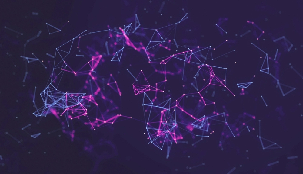Abstract network of pink and blue lines