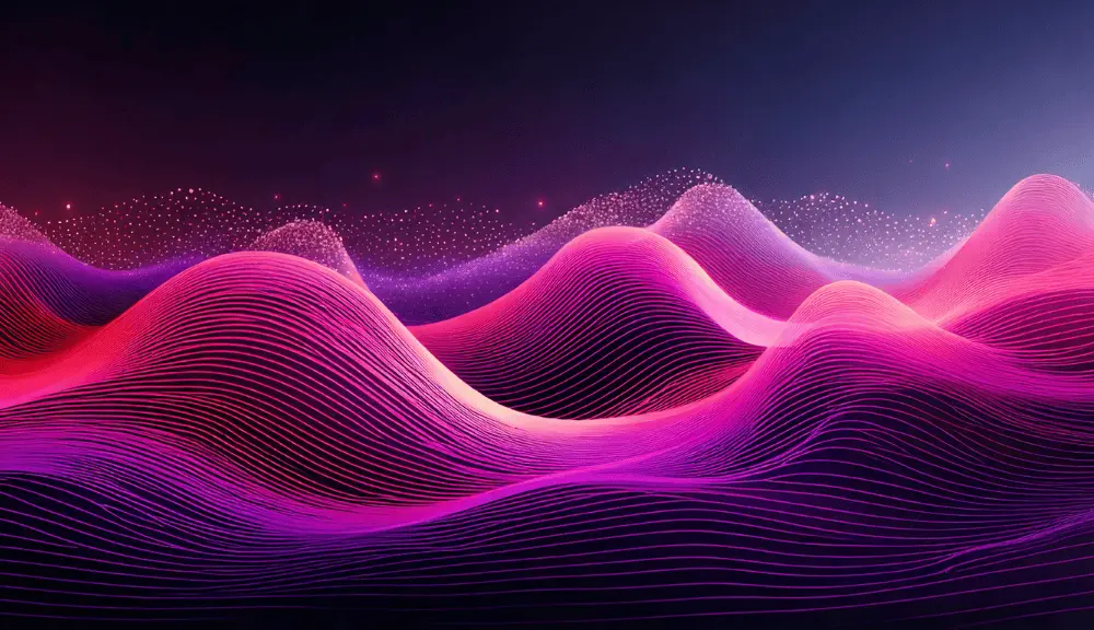 Abstract pink waves with glowing dots.