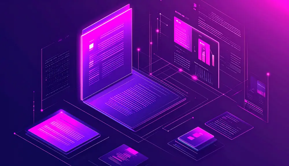 Digital data visualization on purple background