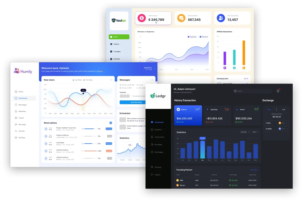 Modern business analytics and finance dashboard interfaces