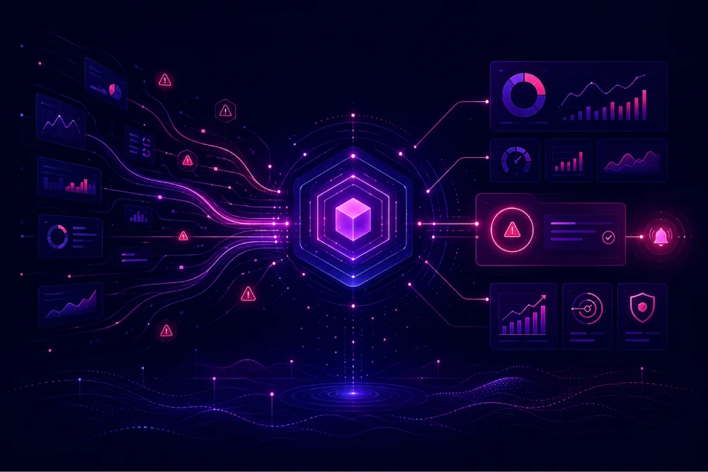Abstract graphic as a header image for ClicData's blog post on Automated Dashboard Alerts & Real-Time KPI Monitoring