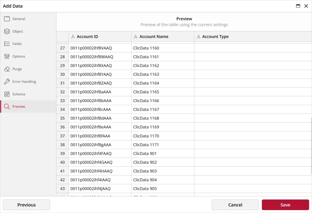 Preview the table before loading it in your ClicData data warehouse